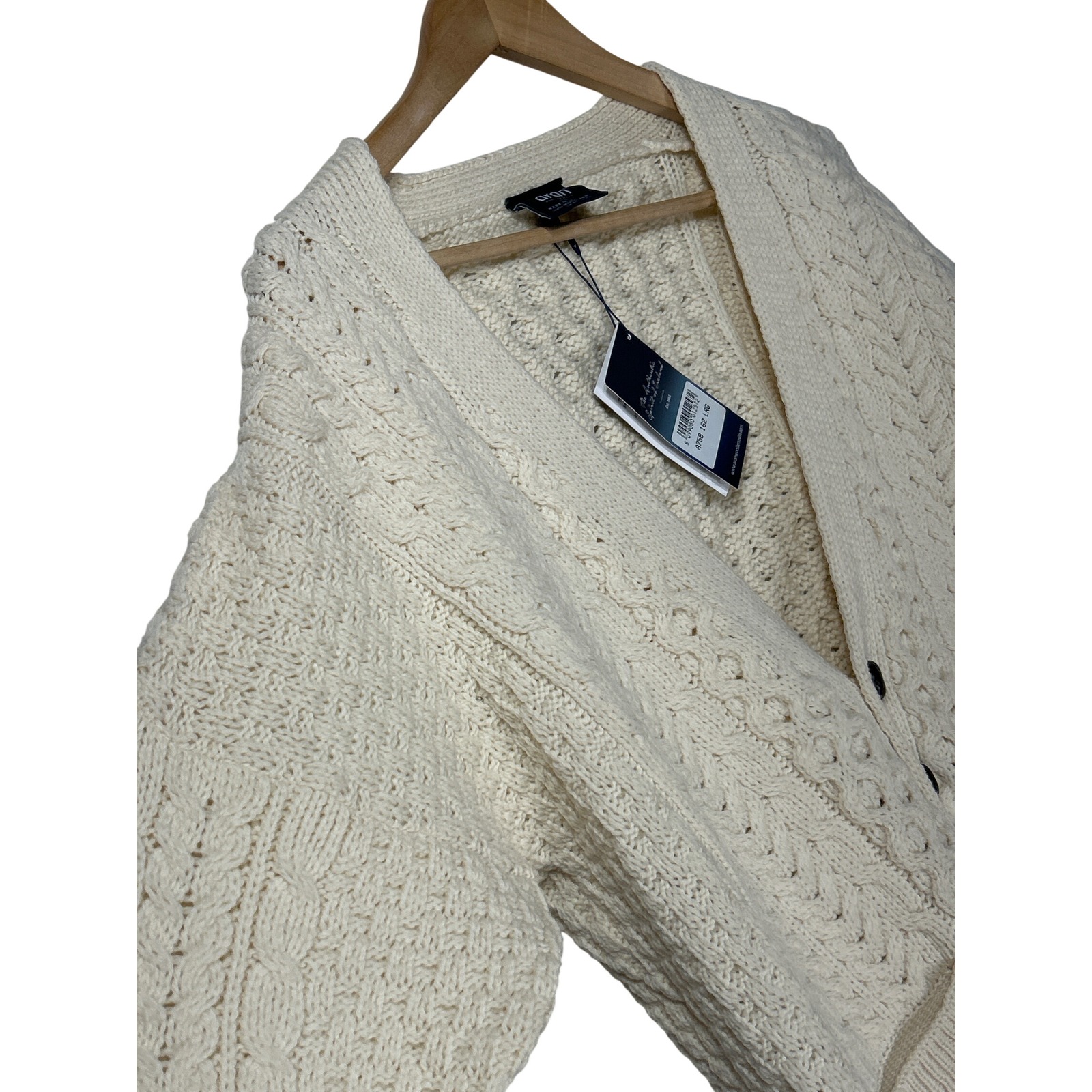 Aran Woollen Mills Cable Knit Cardigan Cream White Irish Wool Sweater Mens L Nwt — image 7 of 8